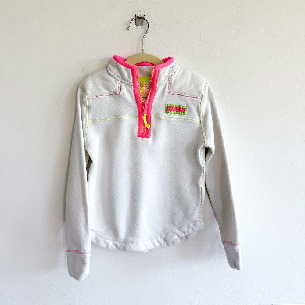 Vineyard Vines The Shep Neon Pop 1/4 Zip Knit Casual Shirt White S (7-8)